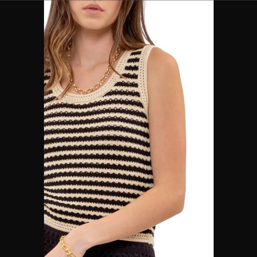 Buckle Blu Pepper Cream & Black Crochet Knit Tank Top